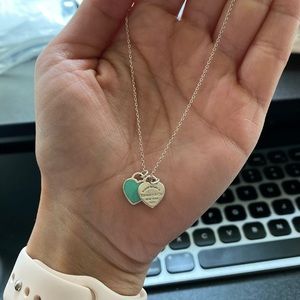 Tiffany Blue Double Heart Tag Pendant
